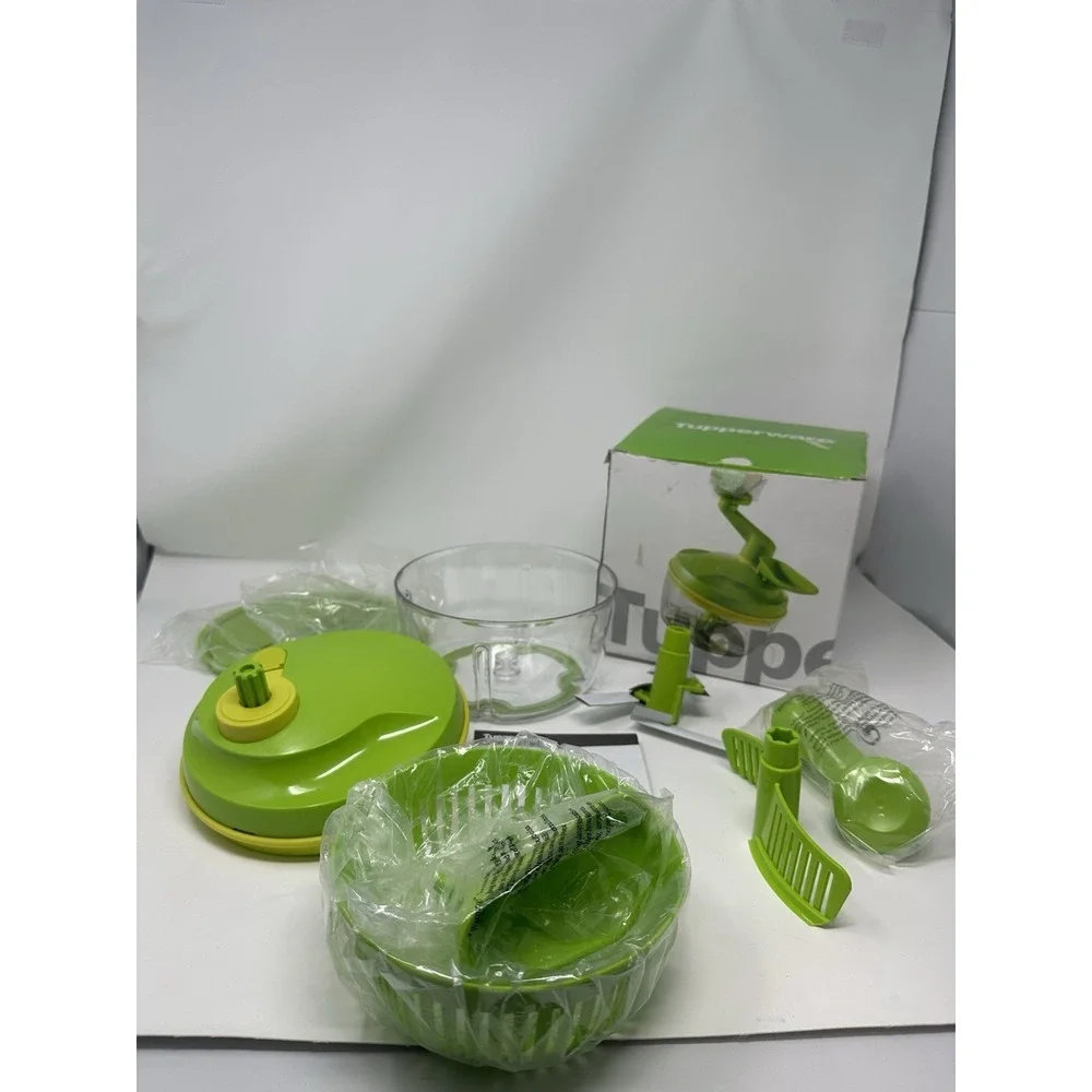NIB Tupperware Quick Chef Pro System - Food Processor,Salad Spinner, Chop, Green